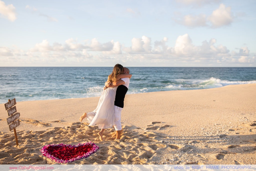 Sunset Marriage Proposal At Ke Iki Beach North Shore Oahu Hawaii Proposal Photographer