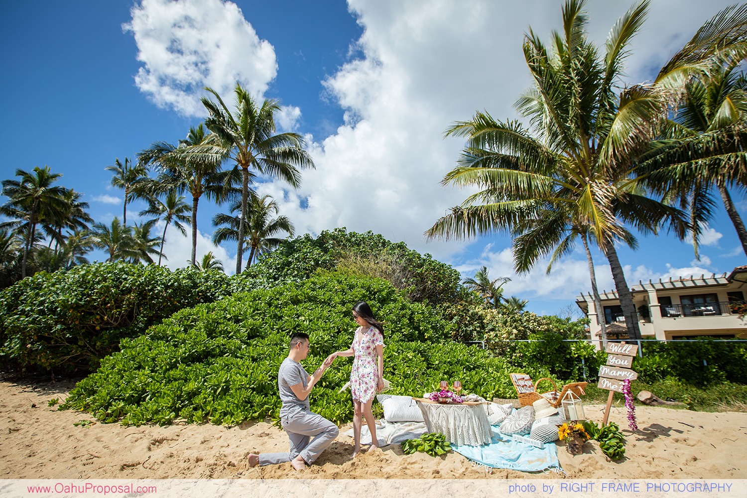 Romantic Beach Picnic Proposal at Kahala Beach Hawaii