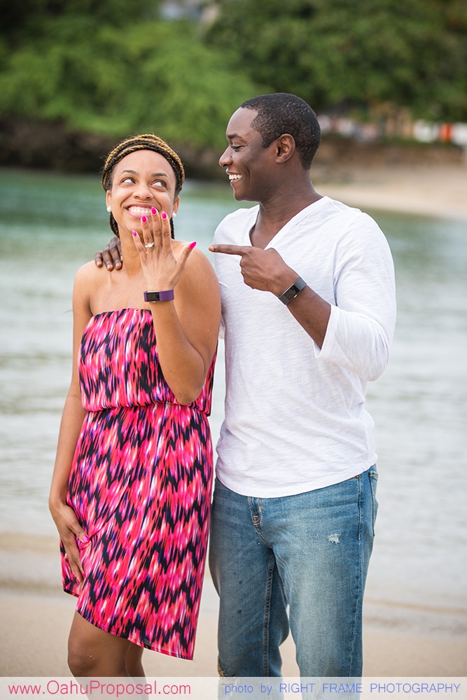 Proposal on a beach near Paradise Cove Luau Ko Olina, Oahu, Hawaii