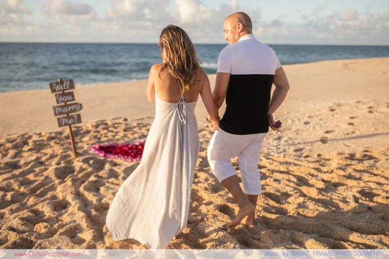 Sunset Marriage Proposal at Ke'iki Beach North Shore Oahu
