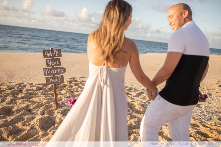 Sunset Marriage Proposal at Ke'iki Beach North Shore Oahu
