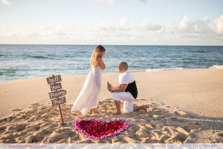 Sunset Marriage Proposal at Ke'iki Beach North Shore Oahu