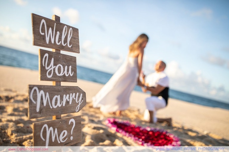 Sunset Marriage Proposal at Ke'iki Beach North Shore Oahu