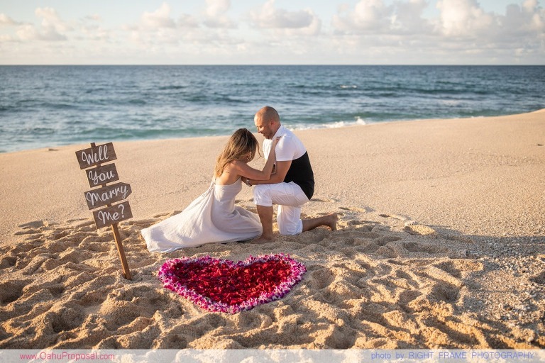 Sunset Marriage Proposal at Ke'iki Beach, North Shore Oahu