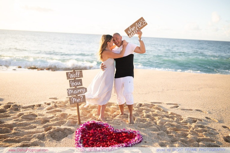 Sunset Marriage Proposal at Ke'iki Beach North Shore Oahu