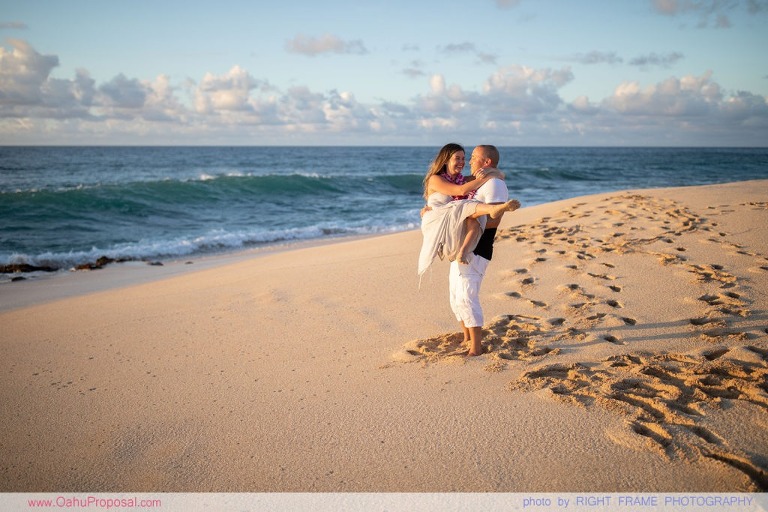 Sunset Marriage Proposal at Ke'iki Beach North Shore Oahu