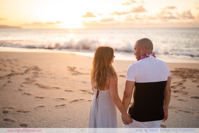 Sunset Marriage Proposal at Ke'iki Beach North Shore Oahu