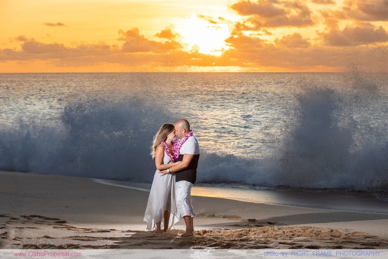 Sunset Marriage Proposal at Ke'iki Beach North Shore Oahu