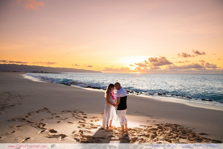 Sunset Marriage Proposal at Ke'iki Beach North Shore Oahu