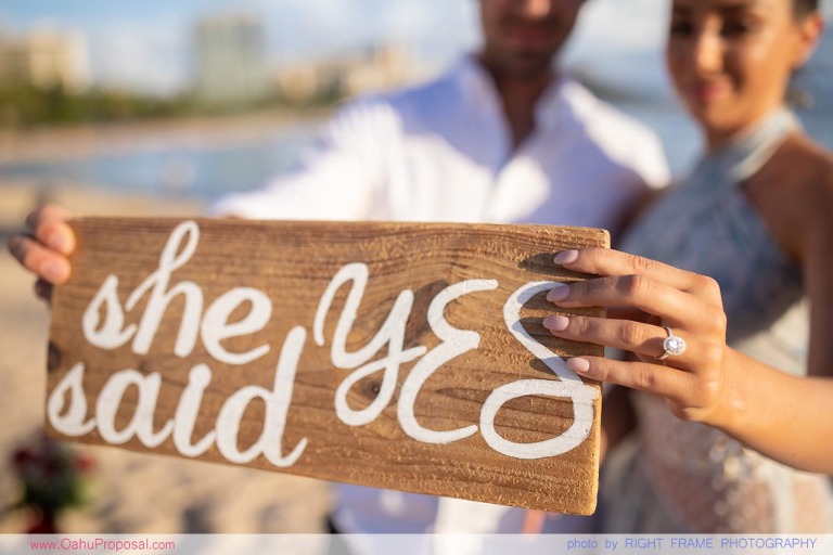 Sunset Proposal at Waikiki Beach with a rose petal heart in the sand