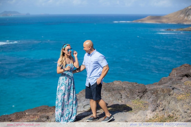 Surprise Proposal on a Cliffside at Makapuu Lookout Oahu