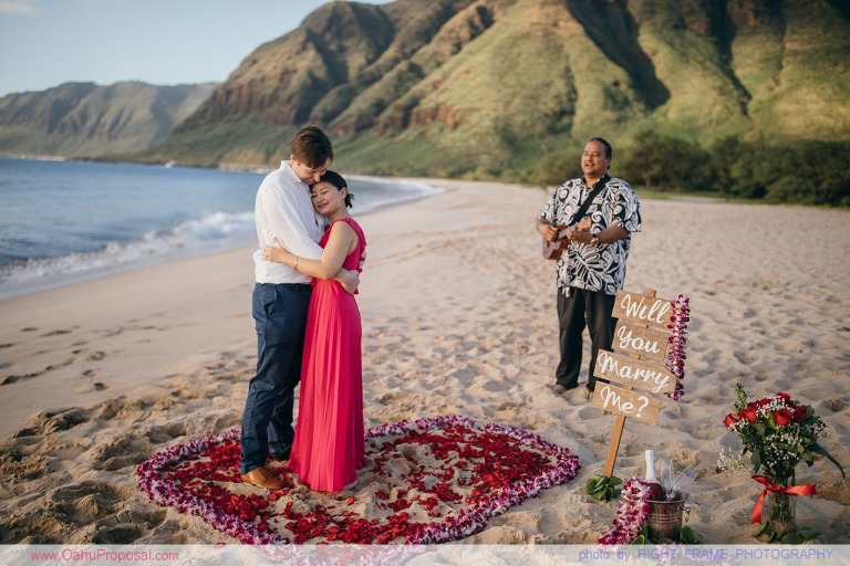 Surprise Proposal at Makua Beach on Oahu