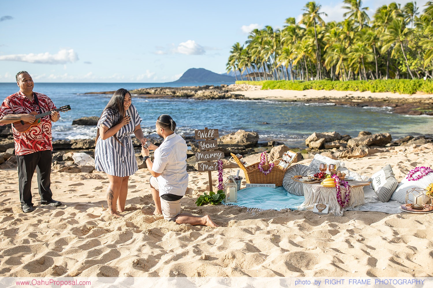Oahu Proposal Photographer Hawaii Beach Picnic Proposal
