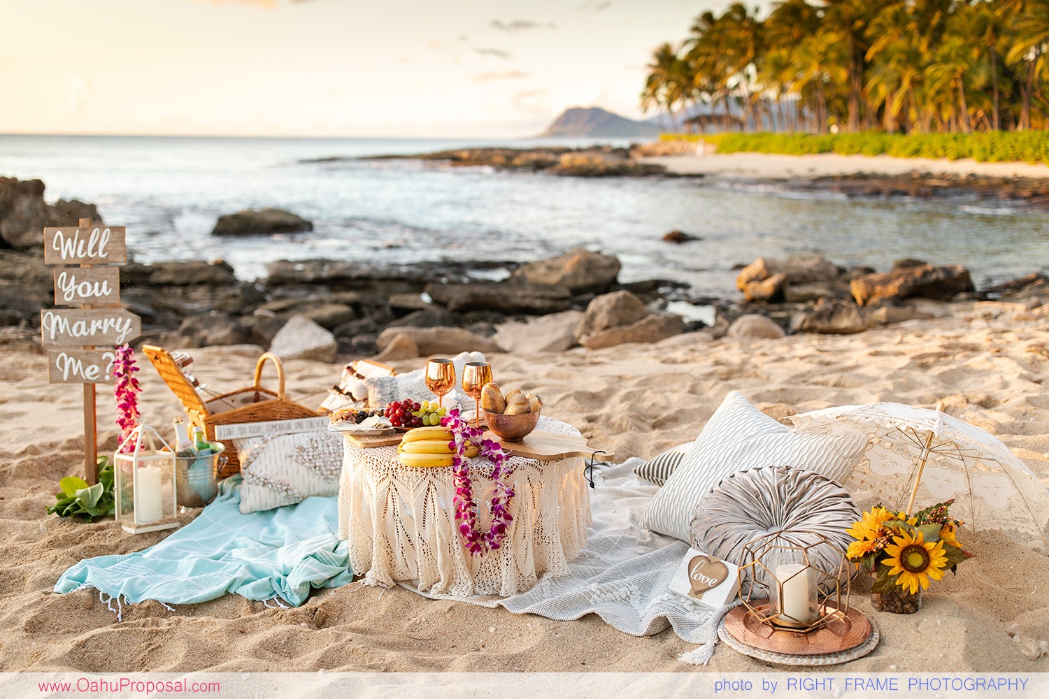 Oahu Proposal Photographer Hawaii Beach Picnic Proposal