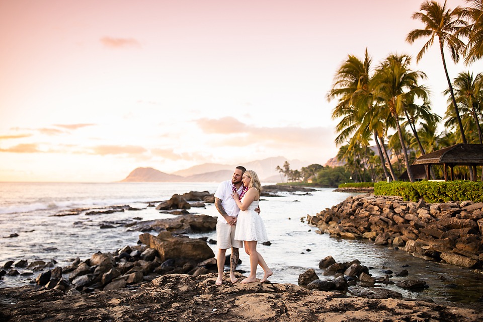 Oahu Engagement Photographer Hawaii Secret Beach Koolina Sunset